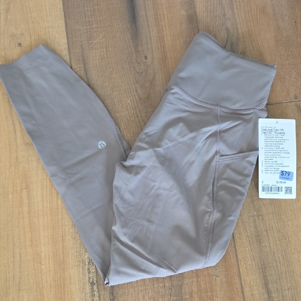 Lululemon Taupe Fast And Free Pockets 25" Leggings
